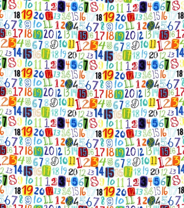 Blue Bright Numbers Novelty Cotton Fabric