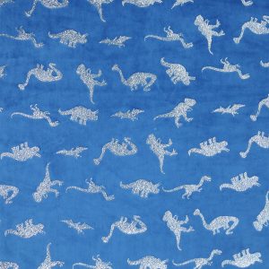 Foil Dinosaurs on Blue Pure Plush Fleece Fabric