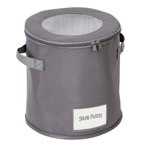 Honey Can Do 10 Gray Round Dinnerware Storage Box
