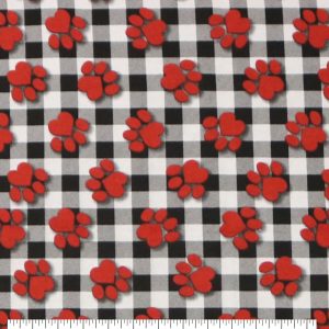 Paw Prints On Buffalo Check Super Snuggle Flannel Fabric