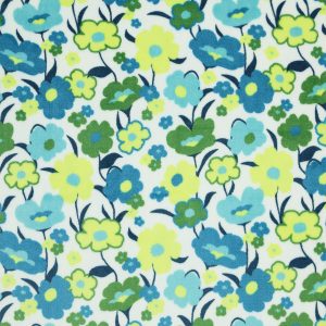 Blue   Green Mod Blooms White Sew Lush Fleece Fabric