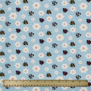 Ladybugs   Daisies on Blue Super Snuggle Flannel Fabric
