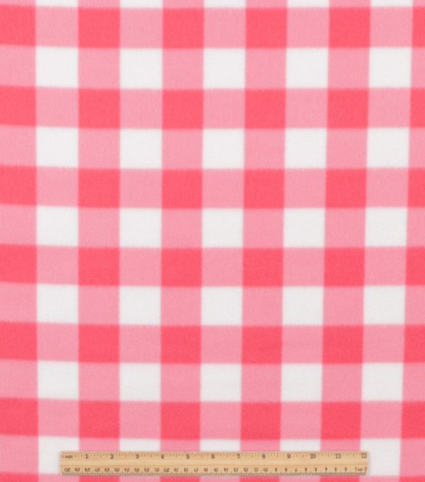 Pink Gingham Blizzard Fleece Fabric - Image 2