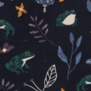 Frogs   Leaves on Black Anti Pill Fleece Fabric
