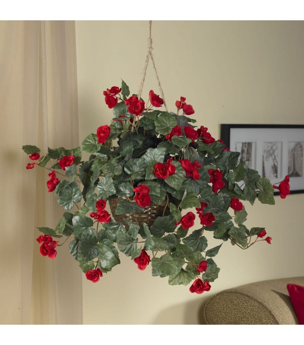 Nearly Natural Begonia Hanging Basket - Image 2