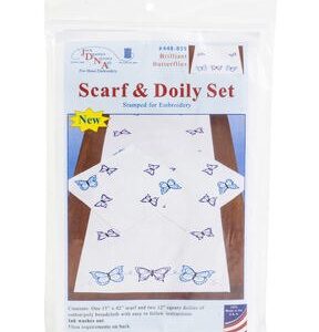 Jack Dempsey Butterflies Stamped Perle Edge Dresser Scarf   Doilies