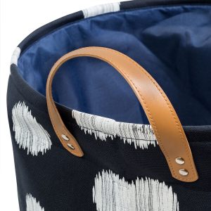 Honey Can Do 17 x 20 Navy   White Polka Dot Portable Laundry Bin