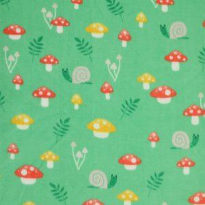 Spring Mushrooms on Green Anti Pill Plush Fleece Fabric by POP!