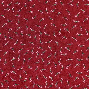 Candy Canes on Red Crackle Christmas Cotton Fabric