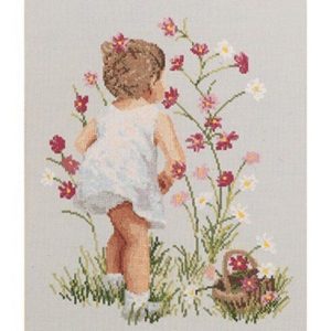 Janlynn 12 x 16 Girl With Cosmos Counted Cross Stitch Kit