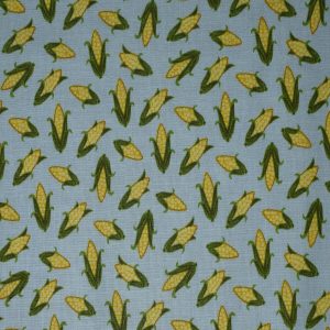 Garden Corn on the Cob on Blue Cotton Fabric by Quilter s Showcase