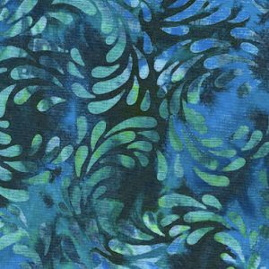 Blue   Green Water Lily Petals Swirls Batik Cotton Fabric