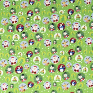 SINGER Snowglobes on Green Christmas Cotton Fabric