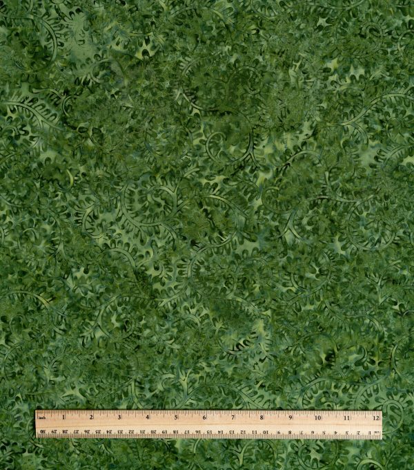 Olive Green Swirls Batik Cotton Fabric - Image 2
