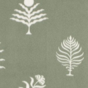 Cream Foliage On Green Blizzard Prints Fleece Fabric