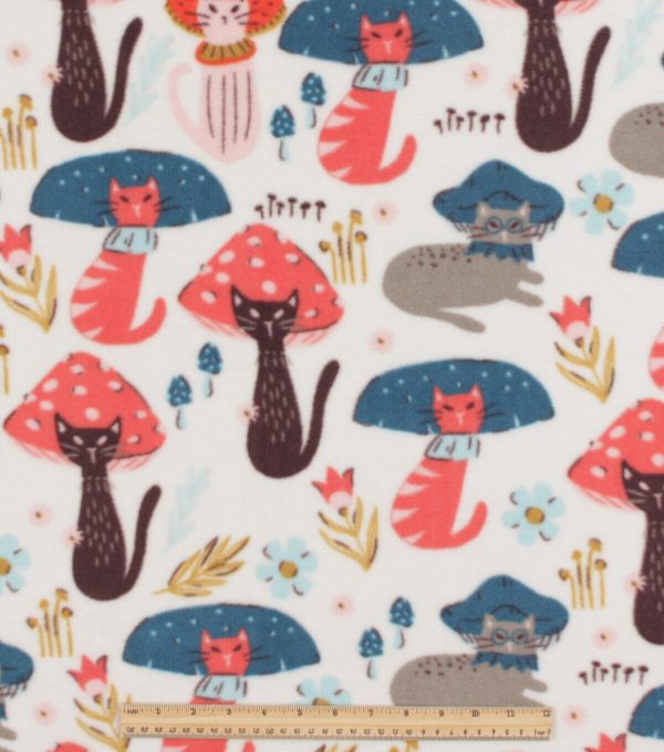 Mushroom Cats Anti Pill Fleece Fabric - Image 2
