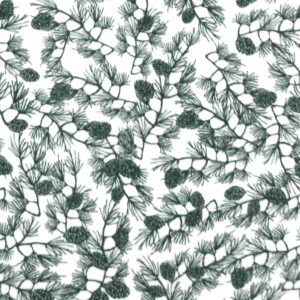 Green Branches on White Anti Pill Fleece Fabric