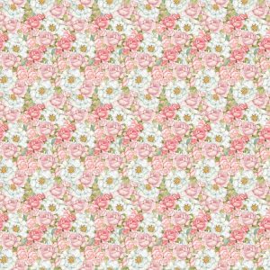 Susan Winget White Camellias   Pink Roses Premium Cotton Fabric
