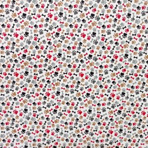 Bones And Paws Red Brown Novelty Cotton Fabric