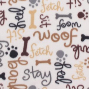 Blizzard Fleece Fabric Neutral Dog Words