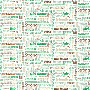 Girl Scout Cotton Fabric White   Green Text