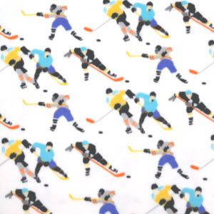 Hockey Players on White Anti Pill Fleece Fabric
