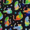 Novelty Cotton Fabric Rainbow Tie Dye Cats