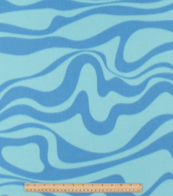 Blue Abstract Wave Blizzard Fleece Fabric - Image 2