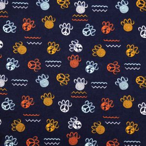 Navy Paw Print Novelty Cotton Fabric