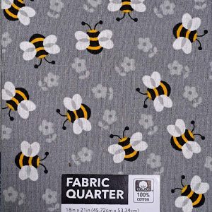 18 x 21 Bees on Gray Novelty Cotton Fabric Quarter 1pc