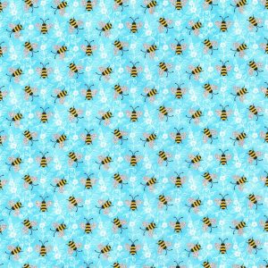 Fabric Traditions Bumblebees Light Blue Novelty Glitter Cotton Fabric - 1