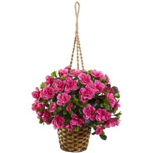 Nearly Natural Azalea Flowering Hanging Basket