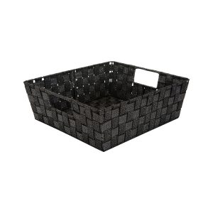 Simplify 13 x 5 Black   Silver Lurex Striped Woven Storage Shelf Bin
