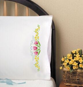 Design Works 30 x 20 Tulip Time Pillowcase Embroidery Kit 2pk