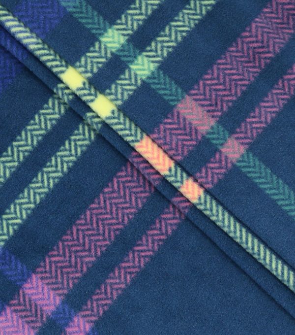 Neon   Pink Plaid on Blue Anti Pill Fleece Fabric - Image 2