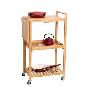 Honey Can Do 38 Natural Bamboo Kitchen Cart With Wheels   Drop Leaf