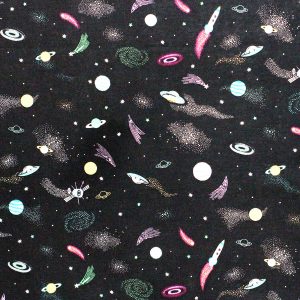 Rockets In Space Pastel Novelty Cotton Fabric
