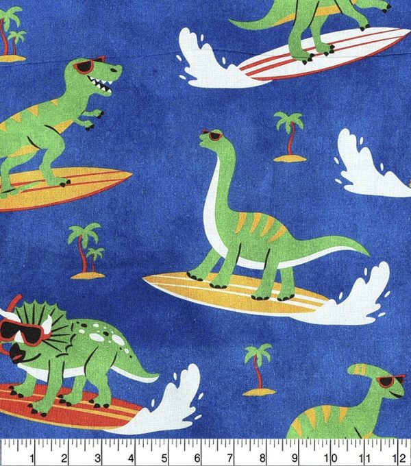 Surfin  Dinos Novelty Cotton Fabric - Image 2
