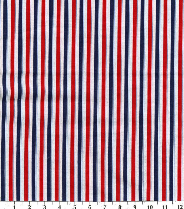 Patriotic Red   Blue Stripes Cotton Fabric