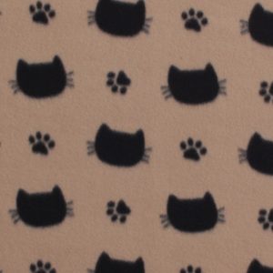 Cat Face Silhouettes on Brown Blizzard Fleece Fabric