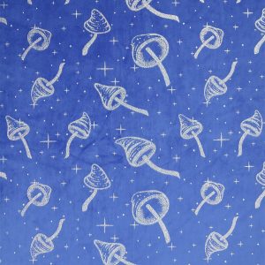 Foil Mushrooms on Blue Pure Plush Fleece Fabric