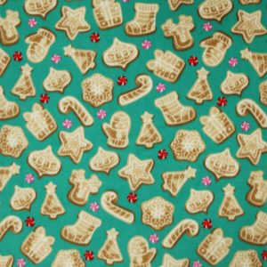 Brown Gingerbread Cookies on Green Anti Pill Fleece Fabric