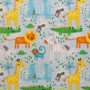 Sweet Jungle Animals On Blue Super Snuggle Flannel Fabric