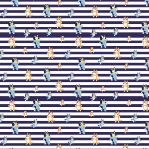 Bluey   Family White Stripe Dance Cotton Fabric