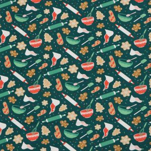 Baking Cookies on Green Super Snuggle Christmas Flannel Fabric