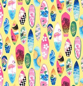 Fabric Traditions Surfboards on Yellow Novelty Cotton Fabric - 1
