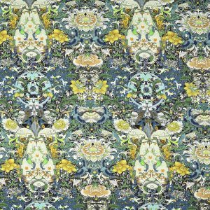 Asian Green Blue Kaleidoscope Premium Cotton Fabric