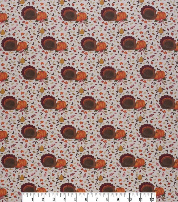 Turkeys   Pumpkins Harvest Cotton Fabric - Image 2