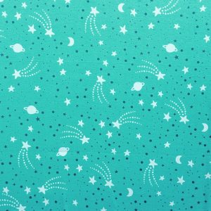 Space Icons On Blue Luxe Flannel Fabric