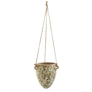 Nearly Natural 2  Gray Tuscan Hanging Ceramic Scroll Planter - 1
